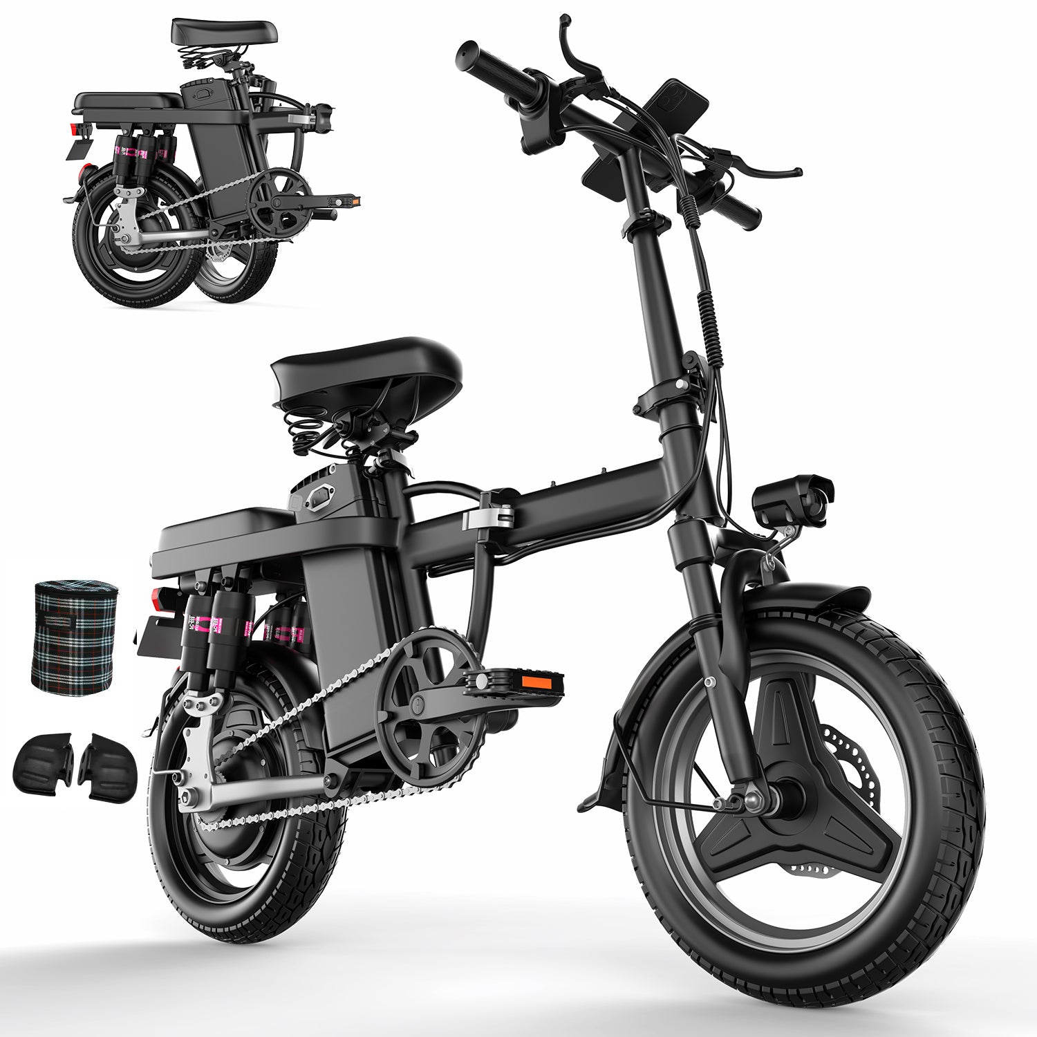 NEW E-Bike For Adults, 650W Motor, 25mph 35Miles Range E Bike, 14in Tires, 48V Foldable Electric Bike For Commuting, Daily Riding, Dual Disc Brakes, Multiple Shock Absorption