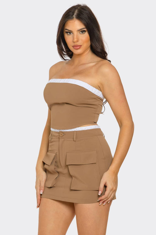 Elastic Trim Tube Top And Mini Skirt Set