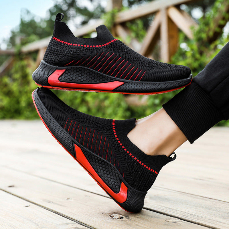 NEW Fashion Mesh Sock Shoes With Striped Design Men Outdoor Breathable Slip-on Sneakers Csuale Lightweight Running Sports Shoes