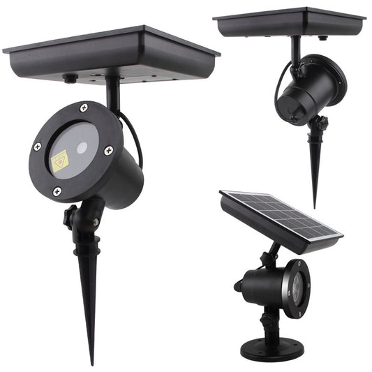 Black solar-powered outdoor LED spotlights with adjustable mounting stakes and bases for garden lighting