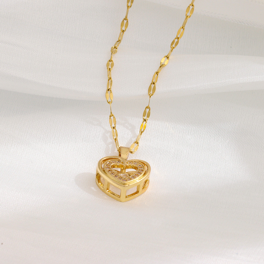 new Double-layer Love Necklace With Rhinestones Titanium Steel Pendant Fashion Jewelry Woman Valentines Day Gift