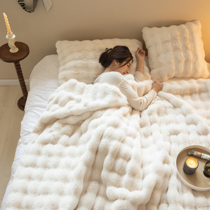 Polyeste Rabbit Bubble Velvet Thickened Nap Blanket Quilt