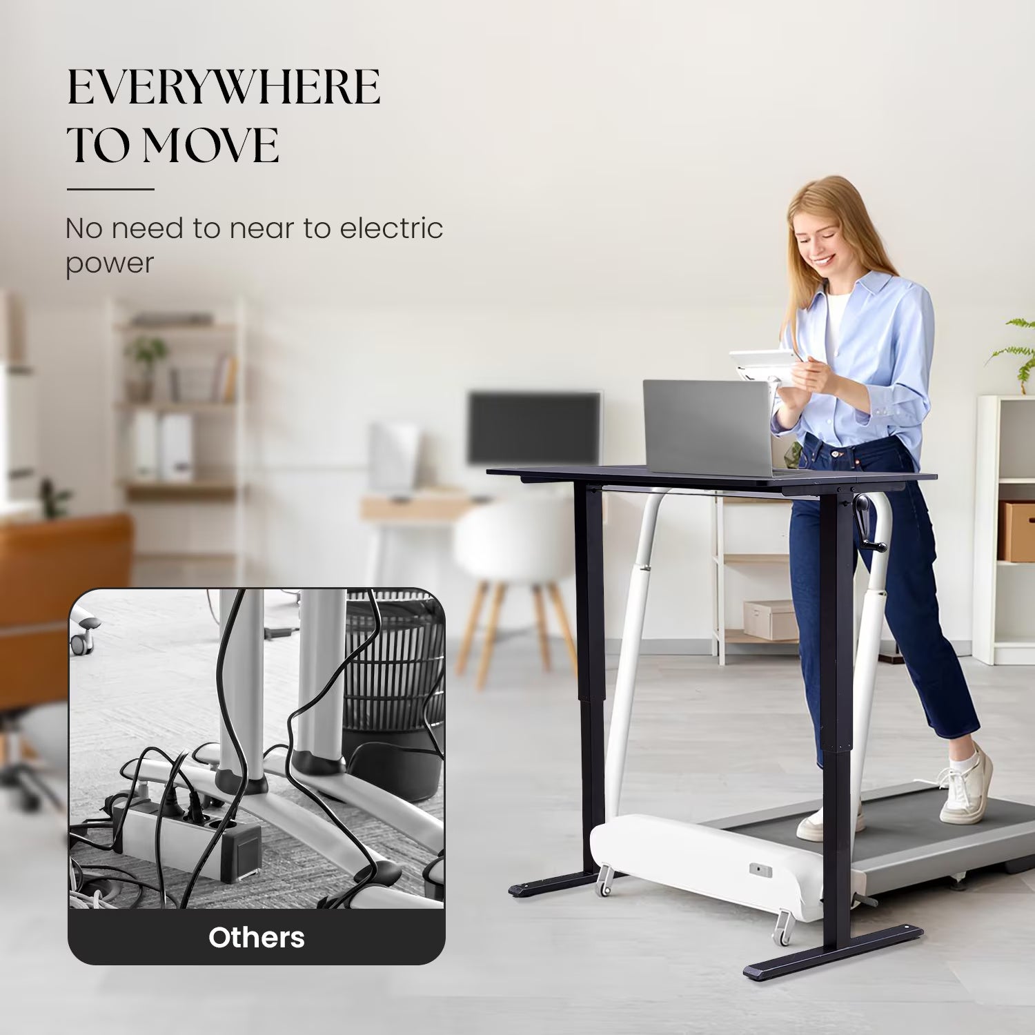 NEW Hand-Crank Adjustable Office Desk Height Adjustable, With Flat Metal Legs