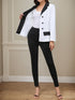 2025 Black And White Two - piece Pants Set, Casual Double Row Button Front Suit Jacket And Straight Leg Pants, Fashionable Women&