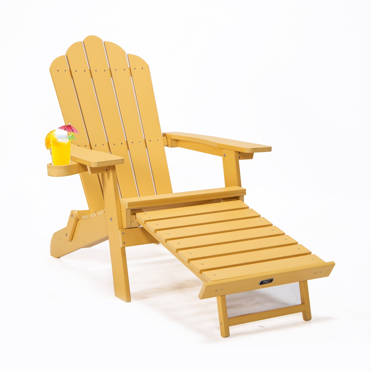 NEW TALE Folding Adirondack Chair With Pullout Ottoman With Cup Holder, Oversized, Poly Lumber,  For Patio Deck Garden, Backyard Furniture, Easy To Install,.Banned From Selling On Amazon