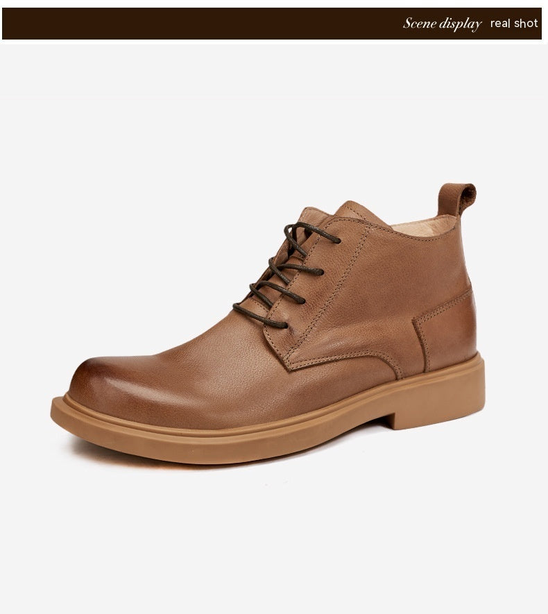 Martin NEW Boots Fashion Leather Boots Flat Lace-up Mid-top Boots Casual All-match Men&