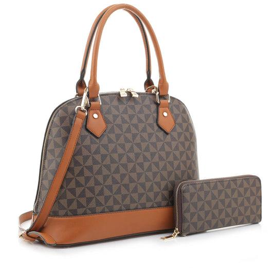M20187 Geometric Monogram Designer Dome Satchel Set