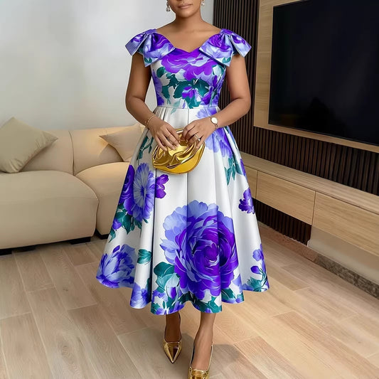 French Orange Blossom Print Dress With Ruffled Hem