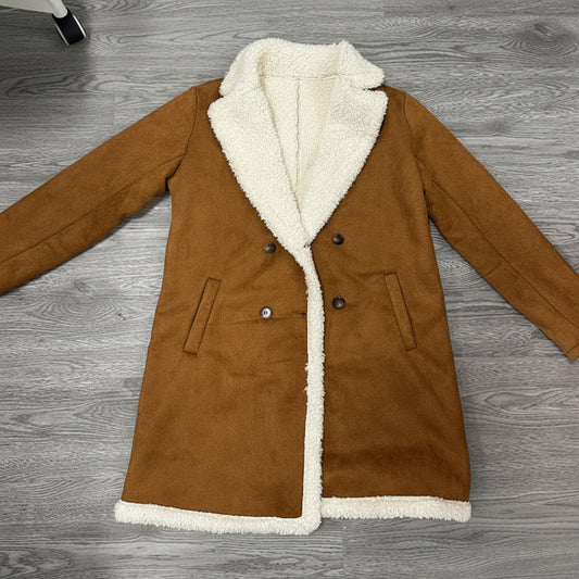 Women’s Suede-Look Double-Breasted Trench Coat with Plush Lining & Pockets