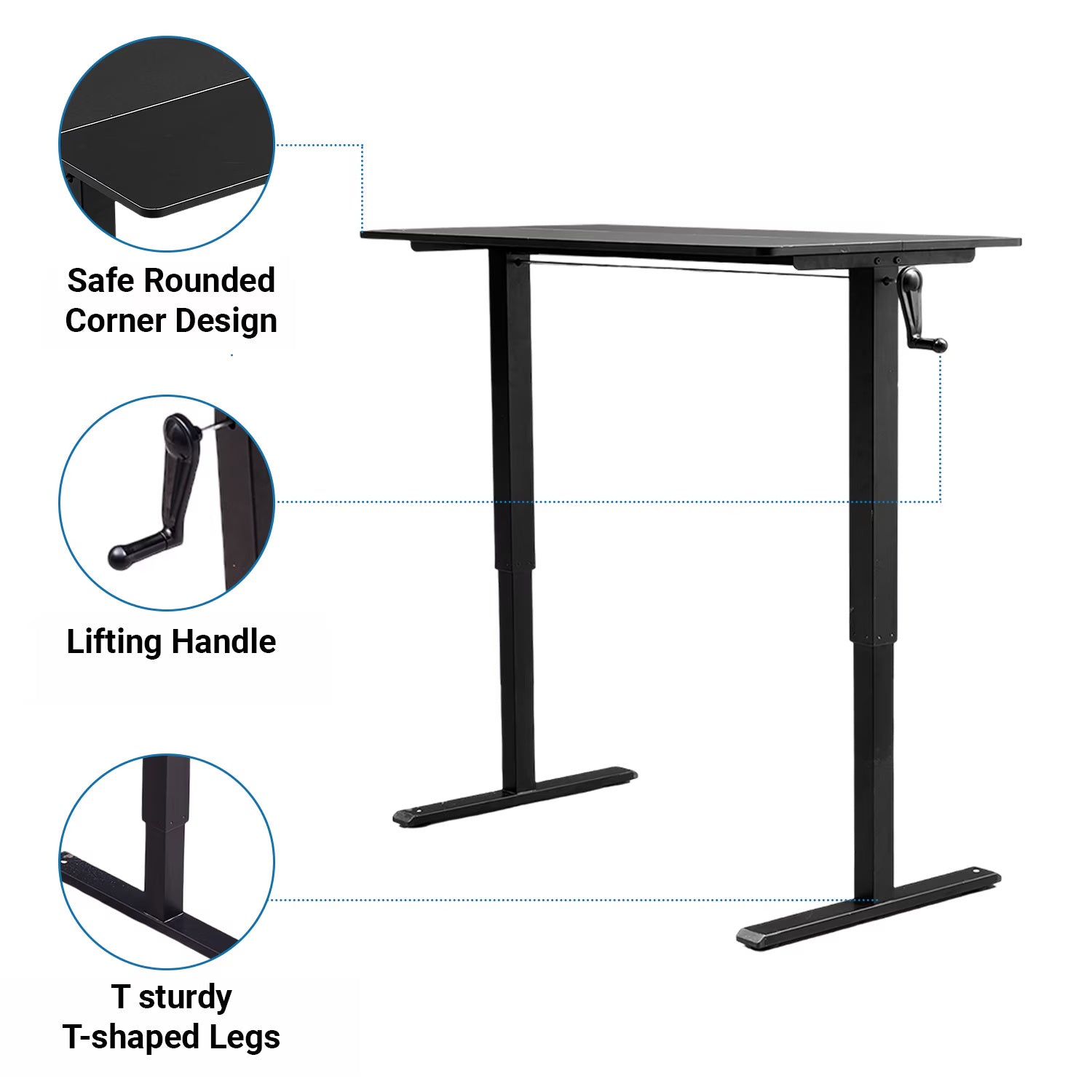 NEW Hand-Crank Adjustable Office Desk Height Adjustable, With Flat Metal Legs