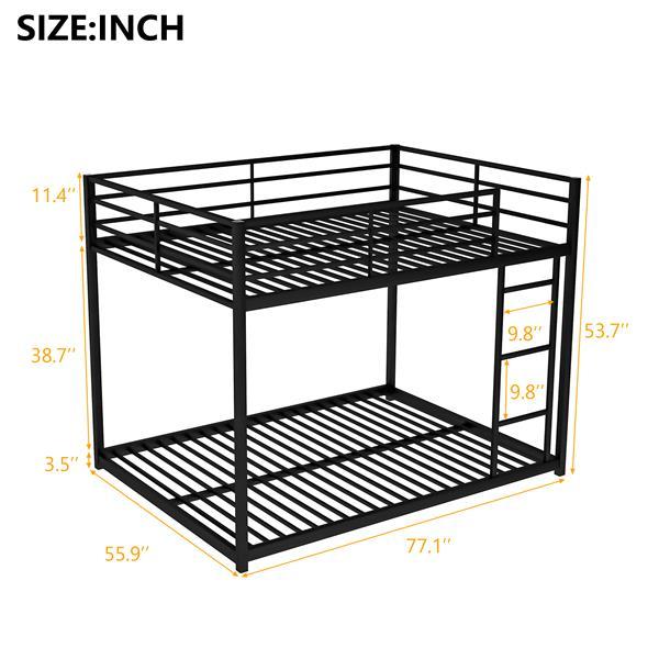 Full Metal Bunk Bed, Low Bunk Bed With Ladder, Black