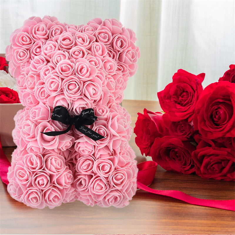 Rose Bear Gift – Handmade 10” Eternal Flower Teddy, Romantic Gift for Her