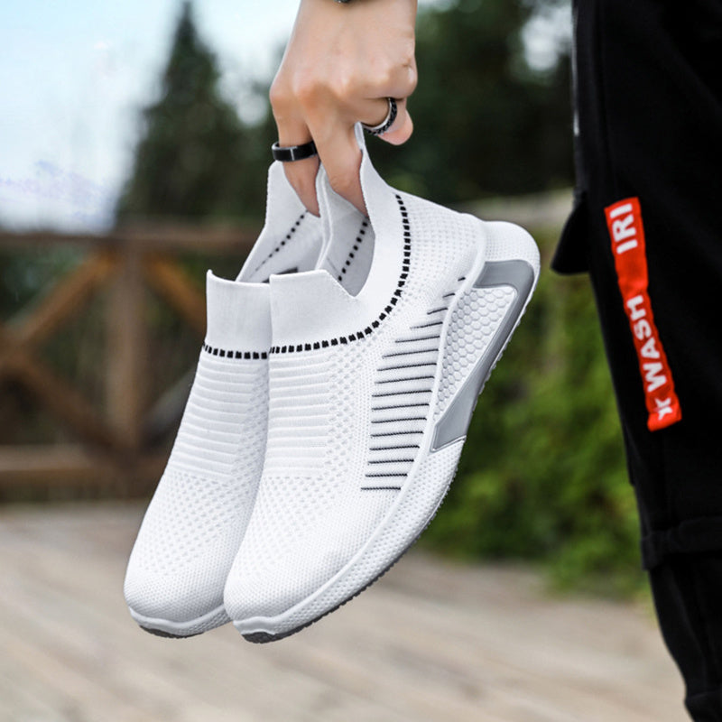 NEW Fashion Mesh Sock Shoes With Striped Design Men Outdoor Breathable Slip-on Sneakers Csuale Lightweight Running Sports Shoes