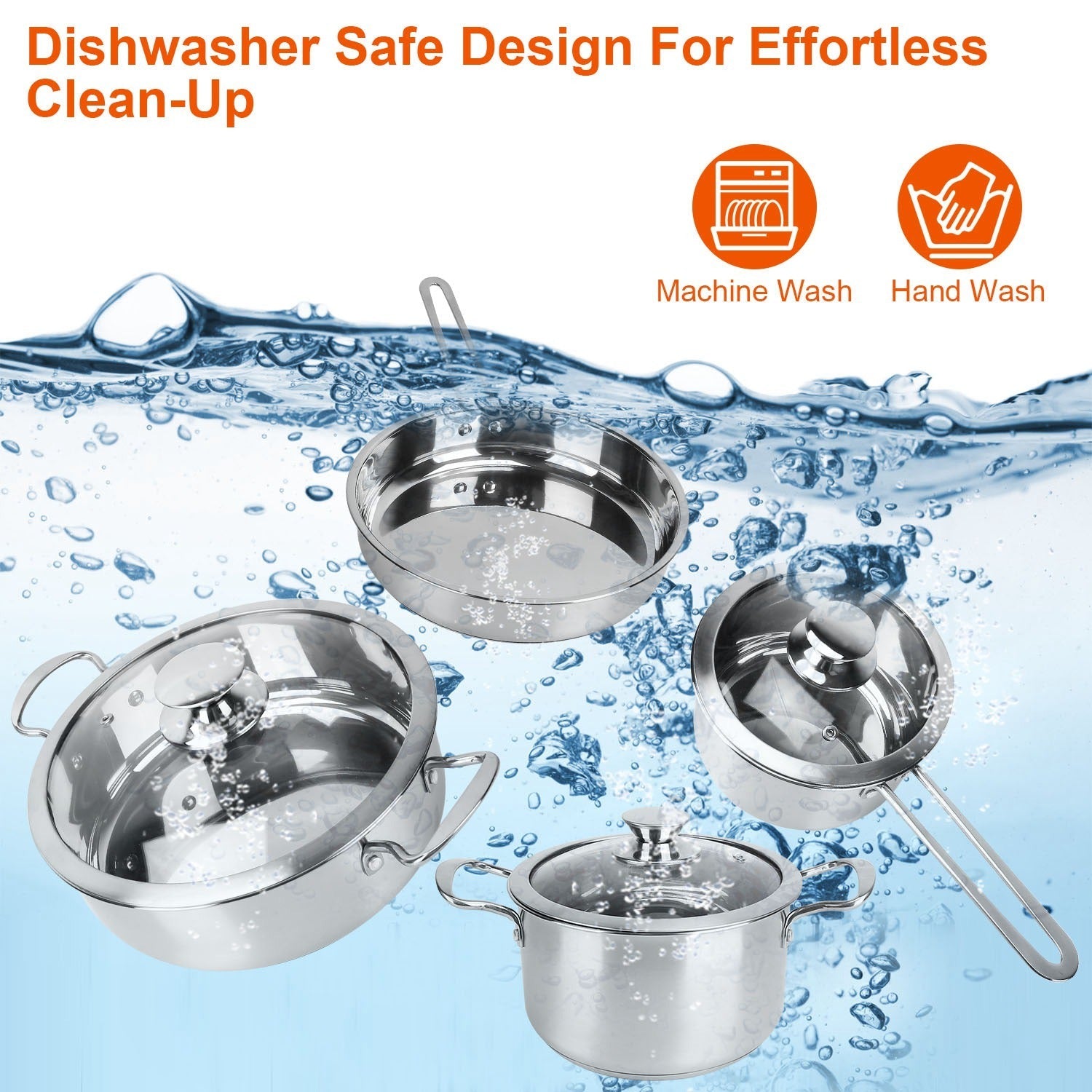 4Pcs Stainless Steel Cookware Set Frying Pan 2Quart Saucepan 2.7Quart 3.7Quart Stockpot With Lid Dishwasher - JonaStore