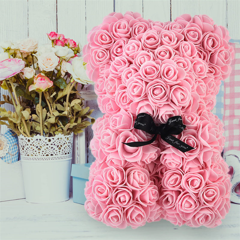 Rose Bear Gift – Handmade 10” Eternal Flower Teddy, Romantic Gift for Her