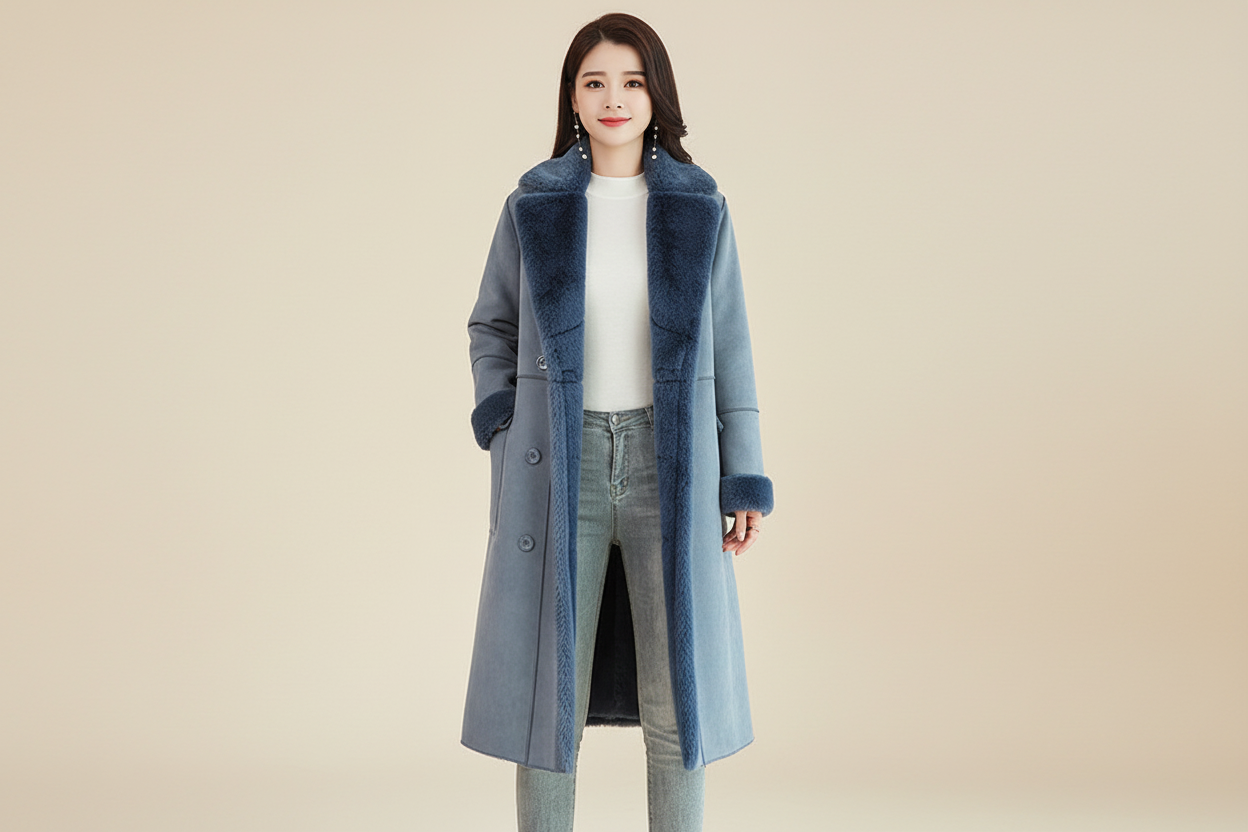 Women’s Double-Breasted Slim Fit Mid-Length Blazer Coat – Thick OL Style Autumn/Winter Jacket