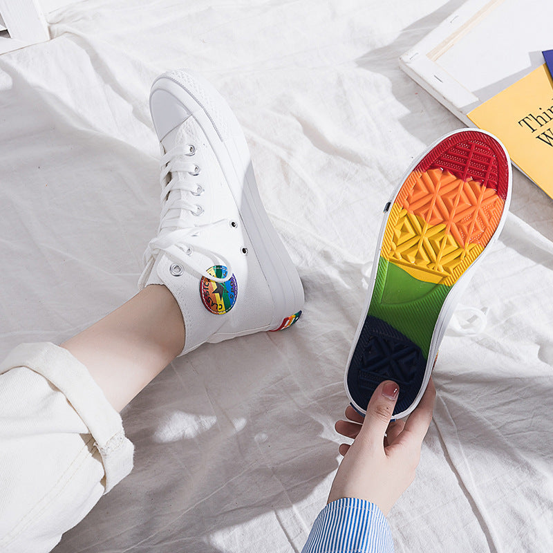 NEW High-Top Rainbow Canvas Shoes Women&