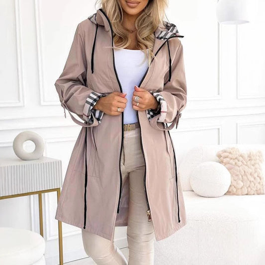 European And American Hooded Plaid Coat