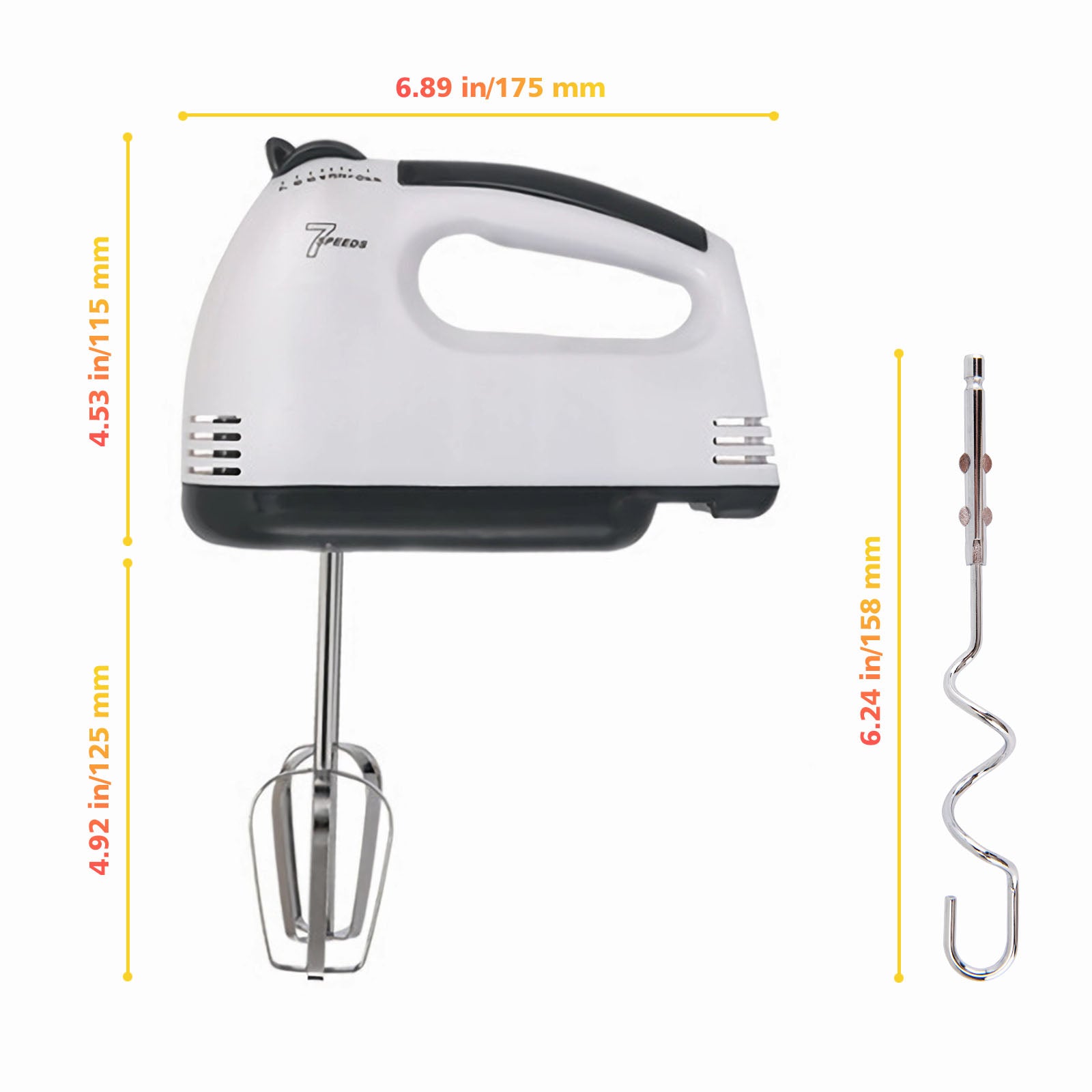 NEW Hand Mixer Electric, Stainless Steel Electric Whisk With Dough Hooks For Baking, 7 Speeds, 260W, Turbo Boost & Easy Eject Button
