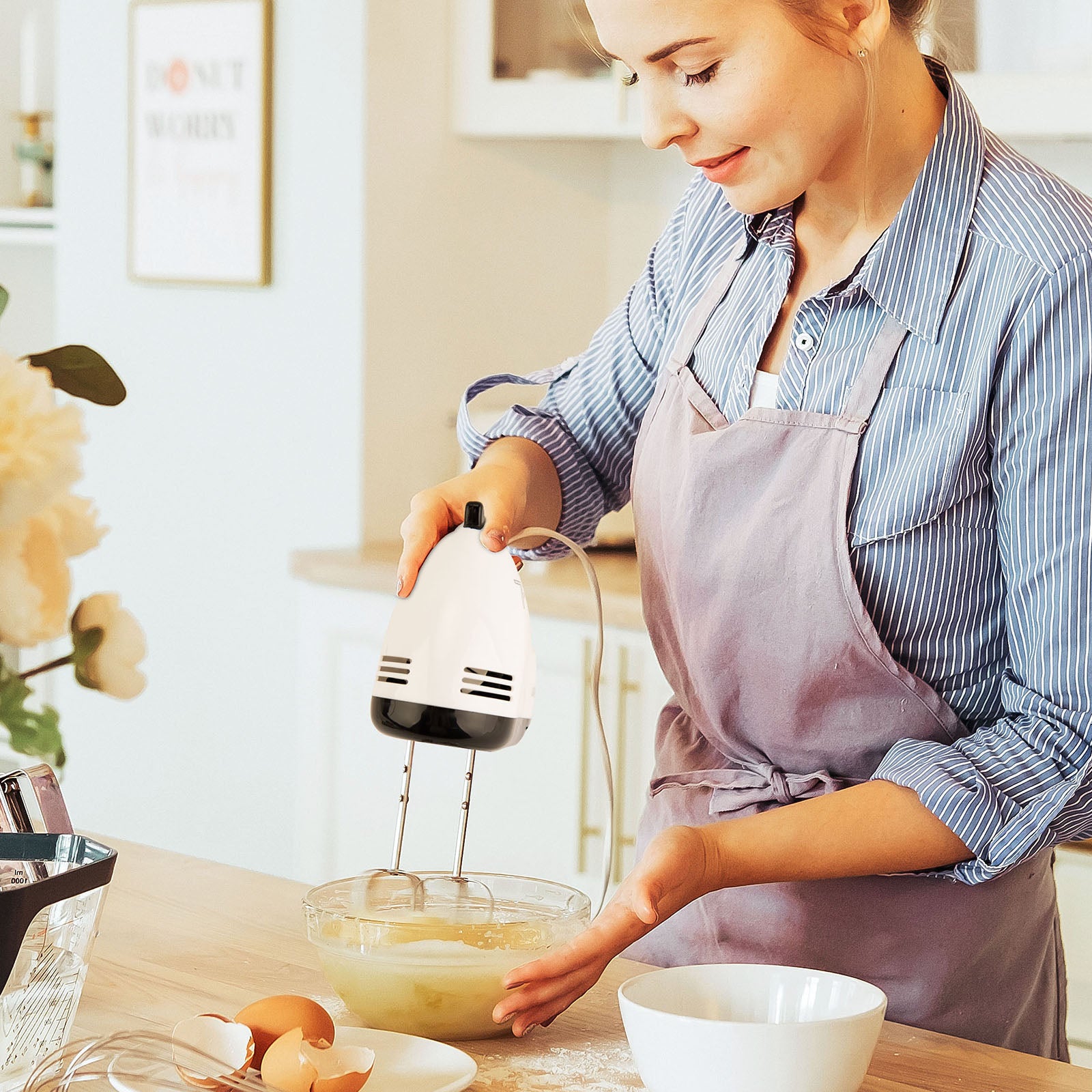 NEW Hand Mixer Electric, Stainless Steel Electric Whisk With Dough Hooks For Baking, 7 Speeds, 260W, Turbo Boost & Easy Eject Button