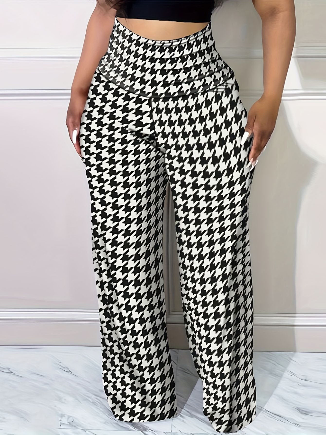 Plus Size Bird Check Comfortable Loose Women&