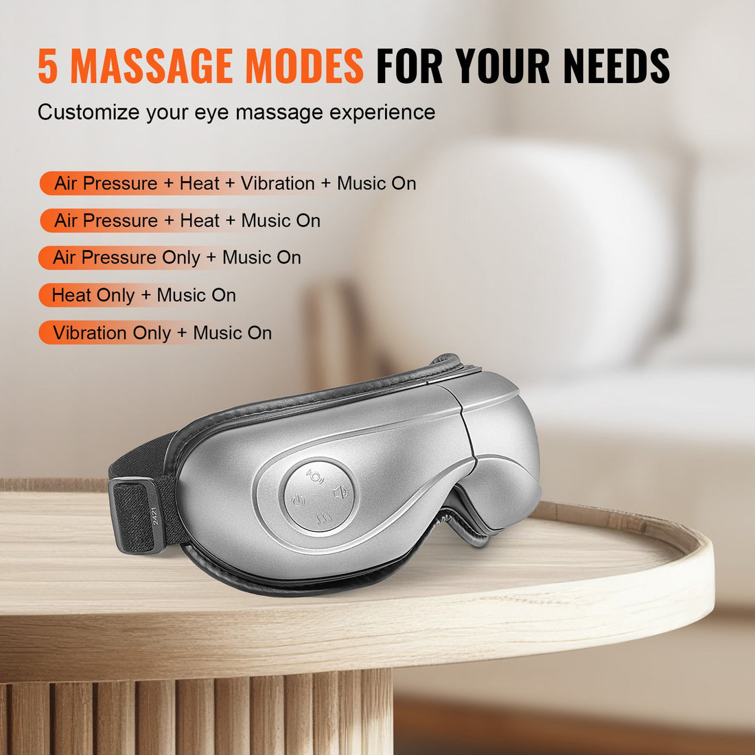 Heated Eye Massager with Air Pressure, Heat, Vibration & Bluetooth Music – 5 Massage Modes, Rechargeable Eye Care Device