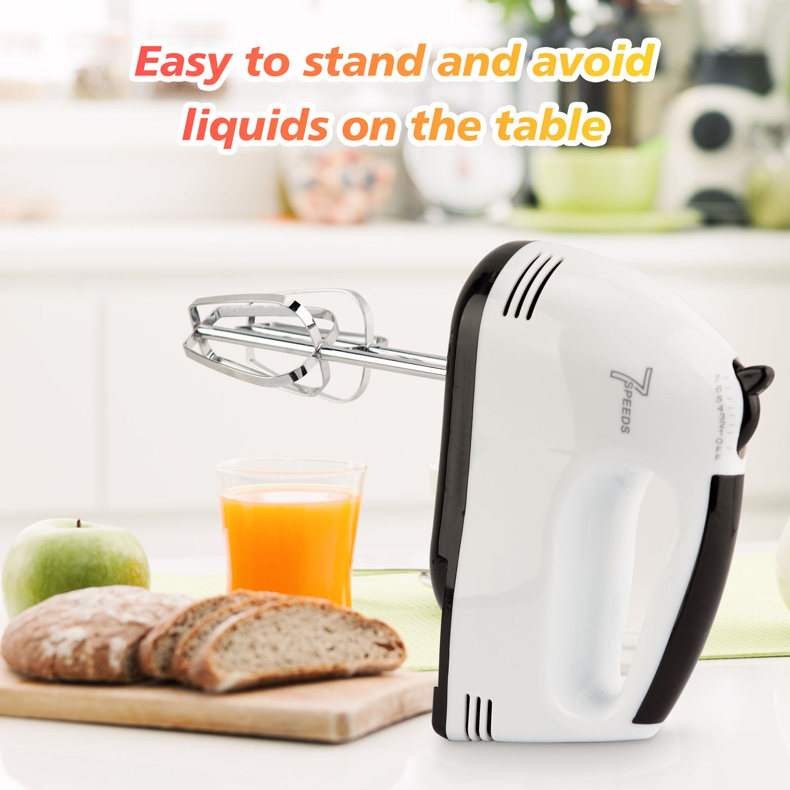 NEW Hand Mixer Electric, Stainless Steel Electric Whisk With Dough Hooks For Baking, 7 Speeds, 260W, Turbo Boost & Easy Eject Button