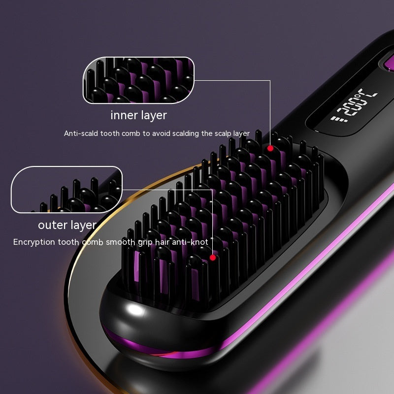 NEW LCD USB Charging Ceramic Heating Electric Comb Hair Straightener