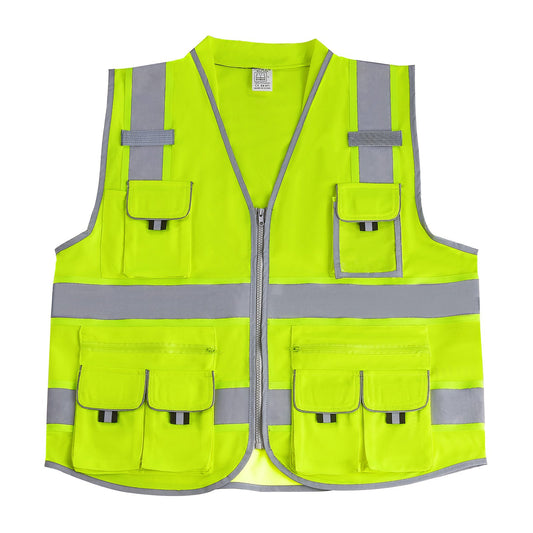 Safety Vest Reflective Yellow Work Vest With 10 Pockets For Men & Women