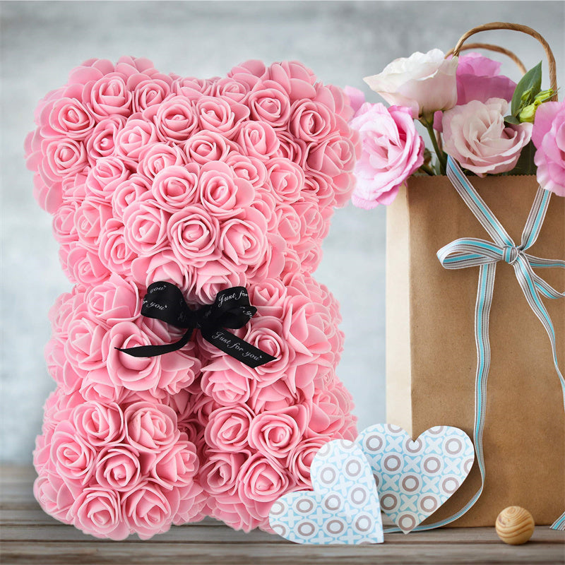 Rose Bear Gift – Handmade 10” Eternal Flower Teddy, Romantic Gift for Her