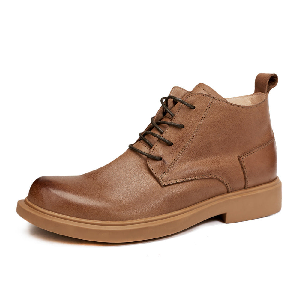 Martin NEW Boots Fashion Leather Boots Flat Lace-up Mid-top Boots Casual All-match Men&