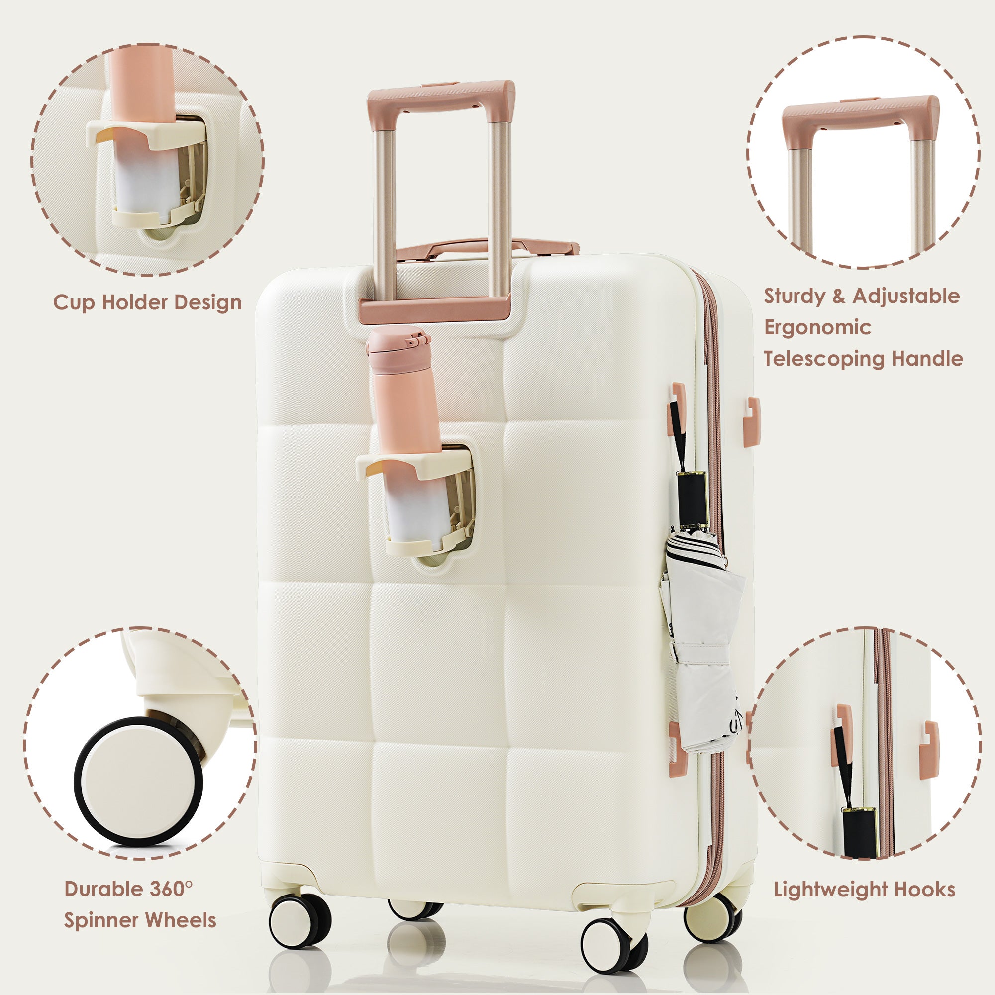 3-Piece Lightweight ABS Luggage Set with USB Charging Port, Spinner Wheels & Expandable Suitcase
