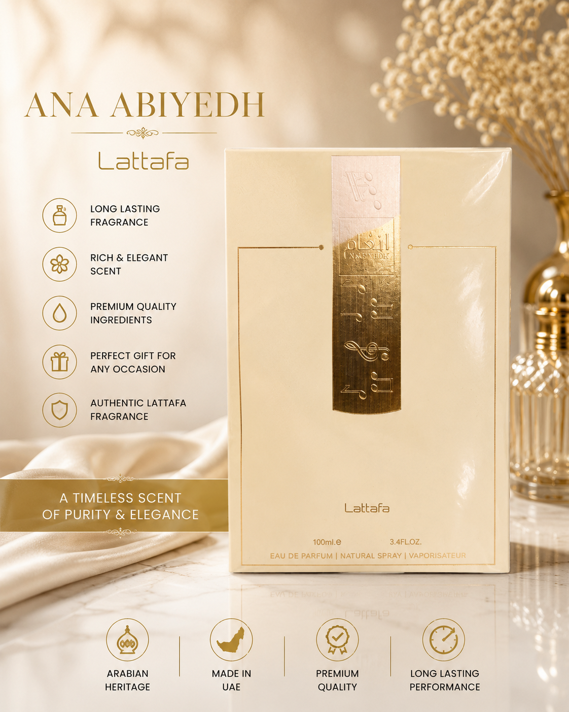 Lattafa Ana Abiyedh Eau de Parfum – Luxury Arabian Fragrance for Men & Women (100ml)
