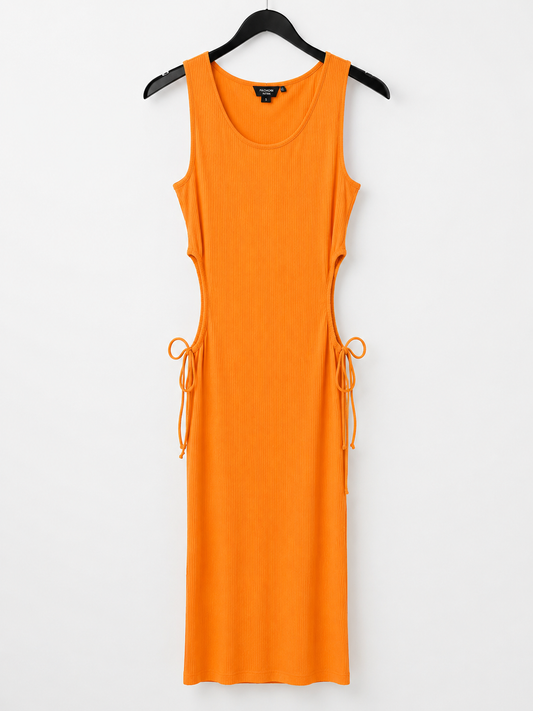 Women’s Ribbed Side-Tie Midi Dress – Orange