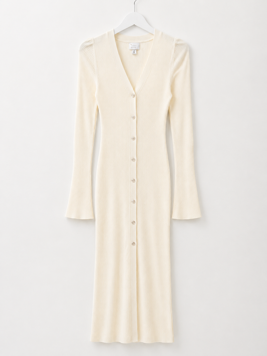 Women’s Ribbed Button-Front Midi Dress – Cream