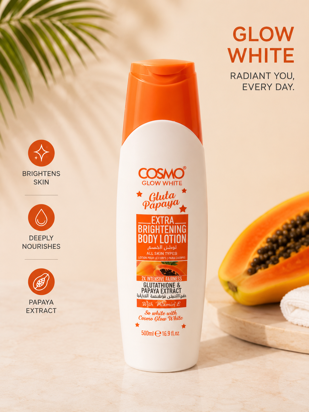 Cosmo Glow White® Gluta Papaya Extra Brightening Body Lotion 500ml
