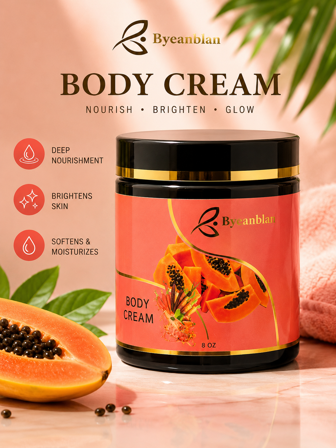 Byeanblan Papaya Brightening Body Cream – Extra Strong (8 oz)
