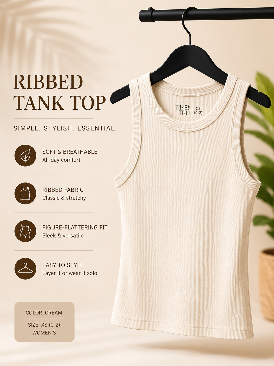 Women’s Ribbed Tank Top – Cream