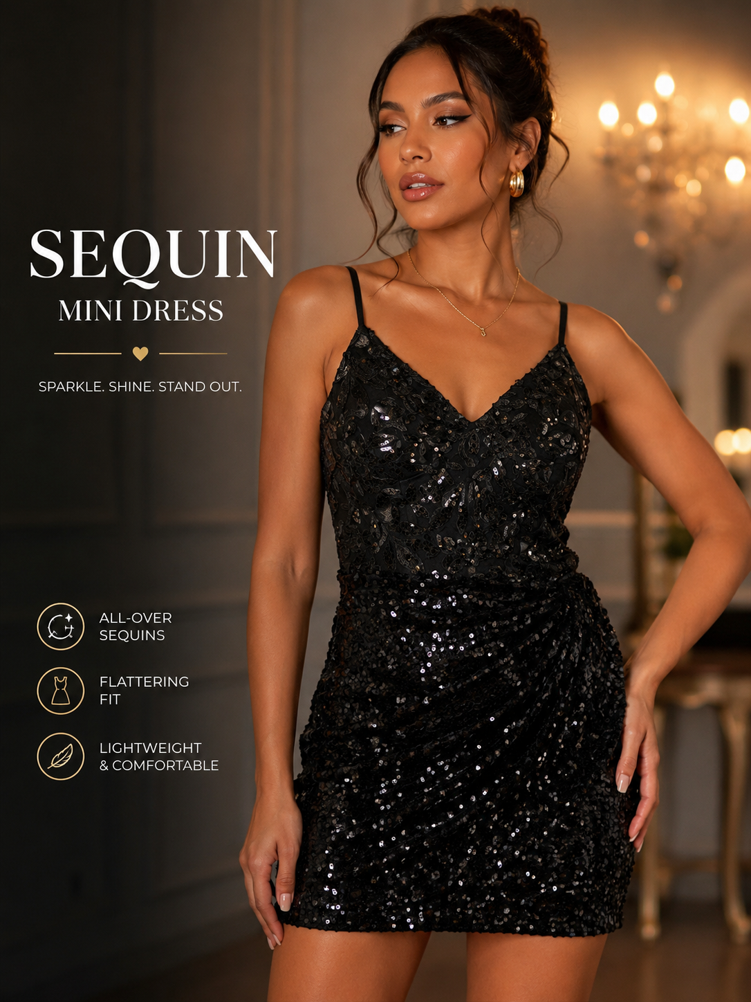 Women’s Black Sequin Mini Party Dress