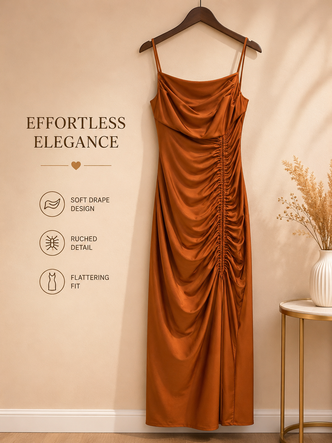 Ruched Satin Slip Maxi Dress