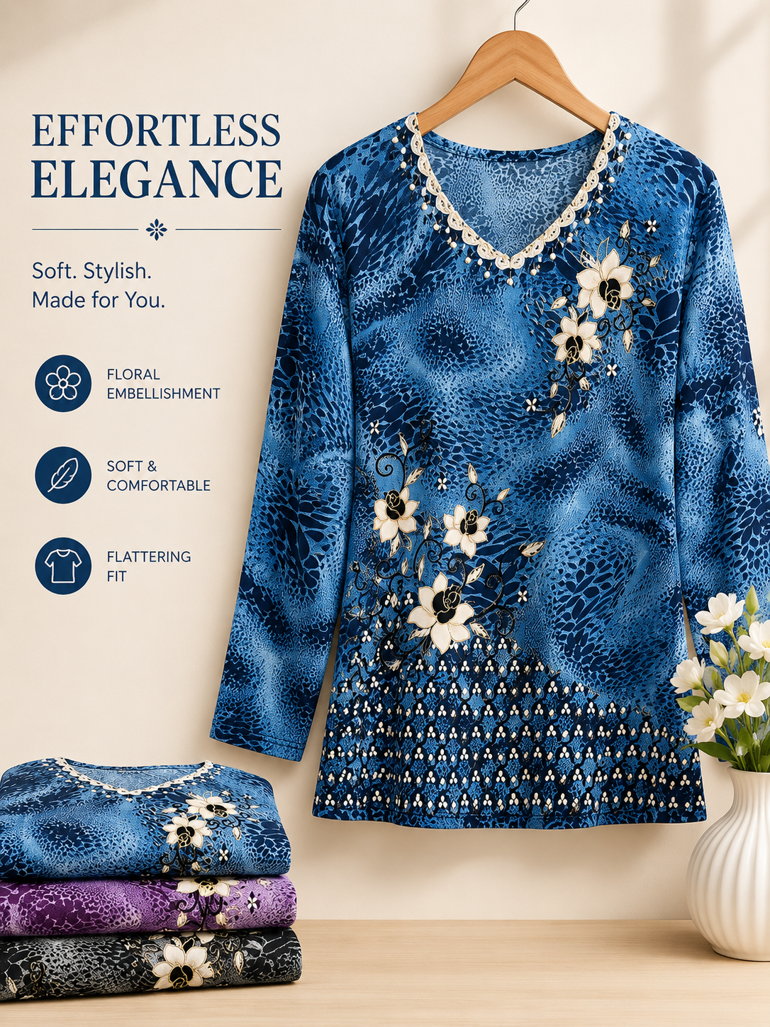 Elegant Floral Long Sleeve Blouse