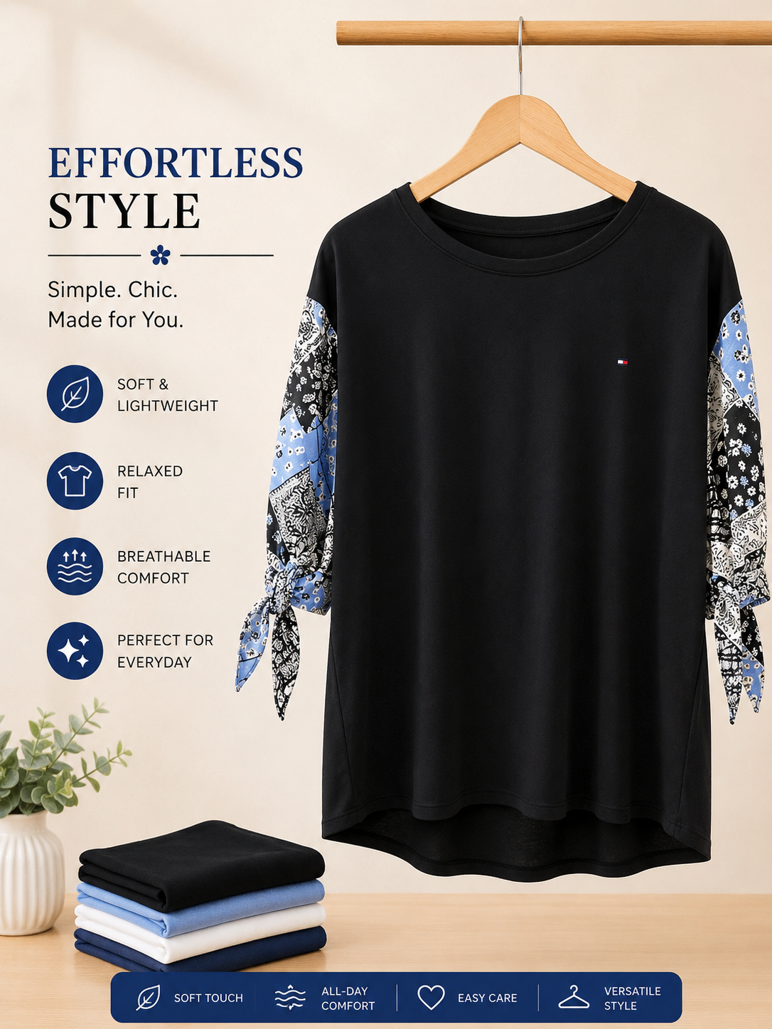 Patchwork Sleeve Everyday Top