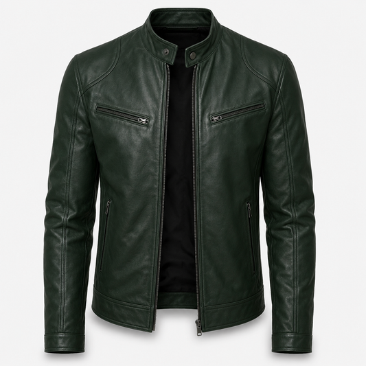 Men’s Classic Dark Green Leather Jacket