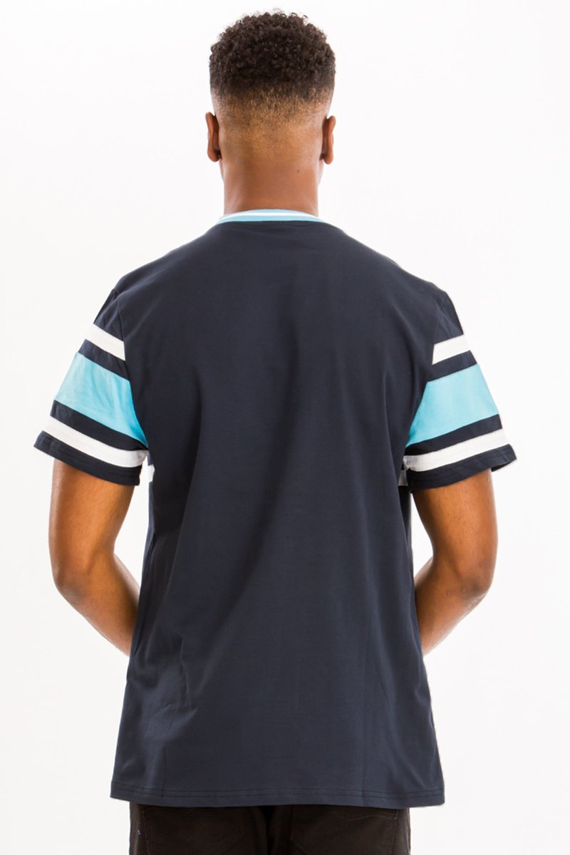 Men’s Striped Graphic “Good Vibes” Cotton Tee – Short Sleeve Casual T-Shirt