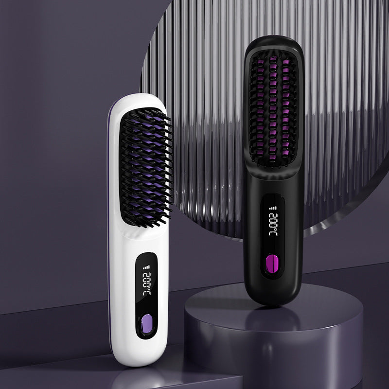 NEW LCD USB Charging Ceramic Heating Electric Comb Hair Straightener