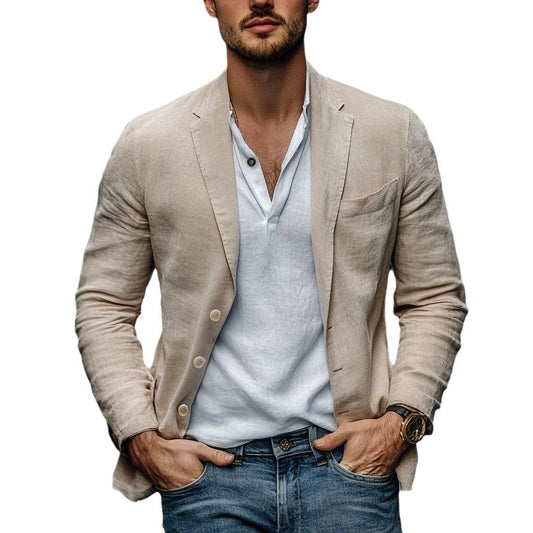 Men's Jacket Casual Cotton And Linen Suit