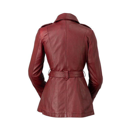 Women’s Genuine Leather Long Coat – Slim Fit Adjustable Belt Jacket