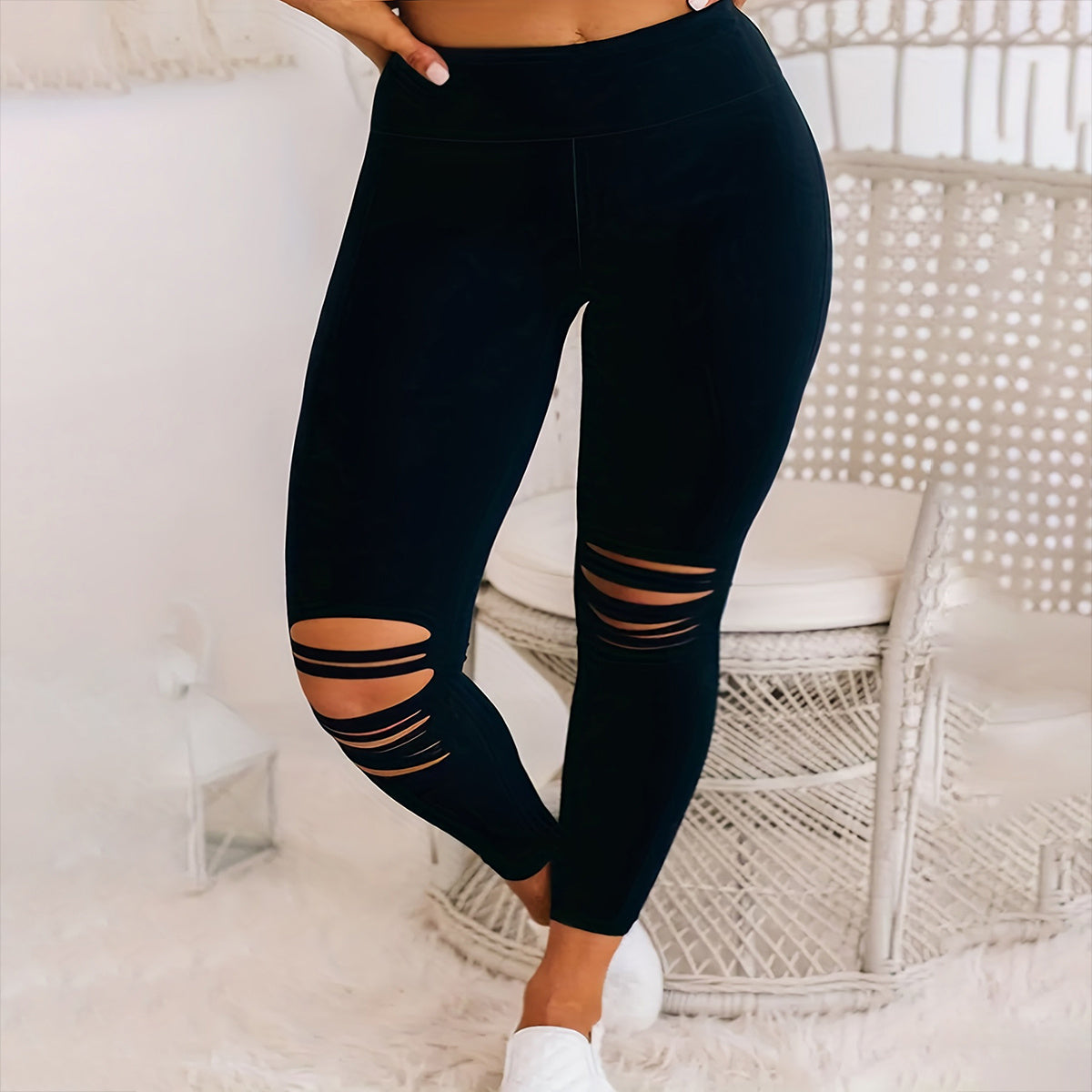NEW Plus Size Burnt Flower Solid Color Bottom Women&