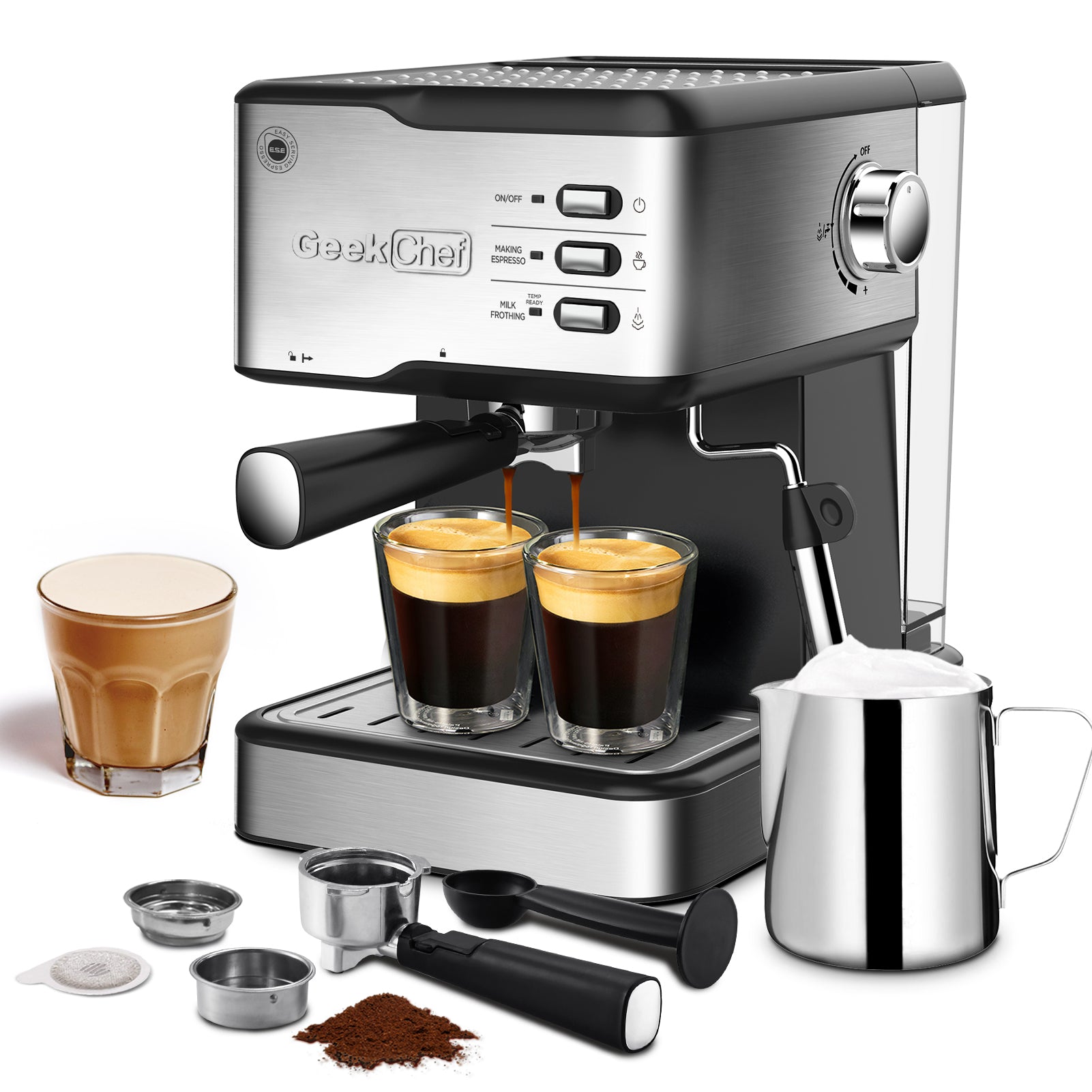 NEW Chef Espresso Machine, Espresso & Cappuccino Latte Maker 20 Bar Coffee Machine Compatible With ESE POD Capsules Filter&Milk Frother Steam Wand, 950W, 1.5L Water Tank Ban On Amazon