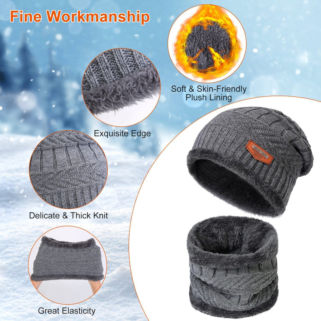 3-in-1 Winter Warm Knitted Hat, Scarf & Touchscreen Gloves Set – Thick Fleece Lined Cold Weather Gear